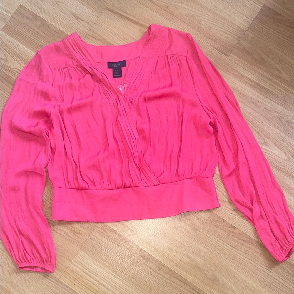 NWT Rachel Roy Pink Blouse Splice Long Sleeve Size XL mock Chic Contemporary